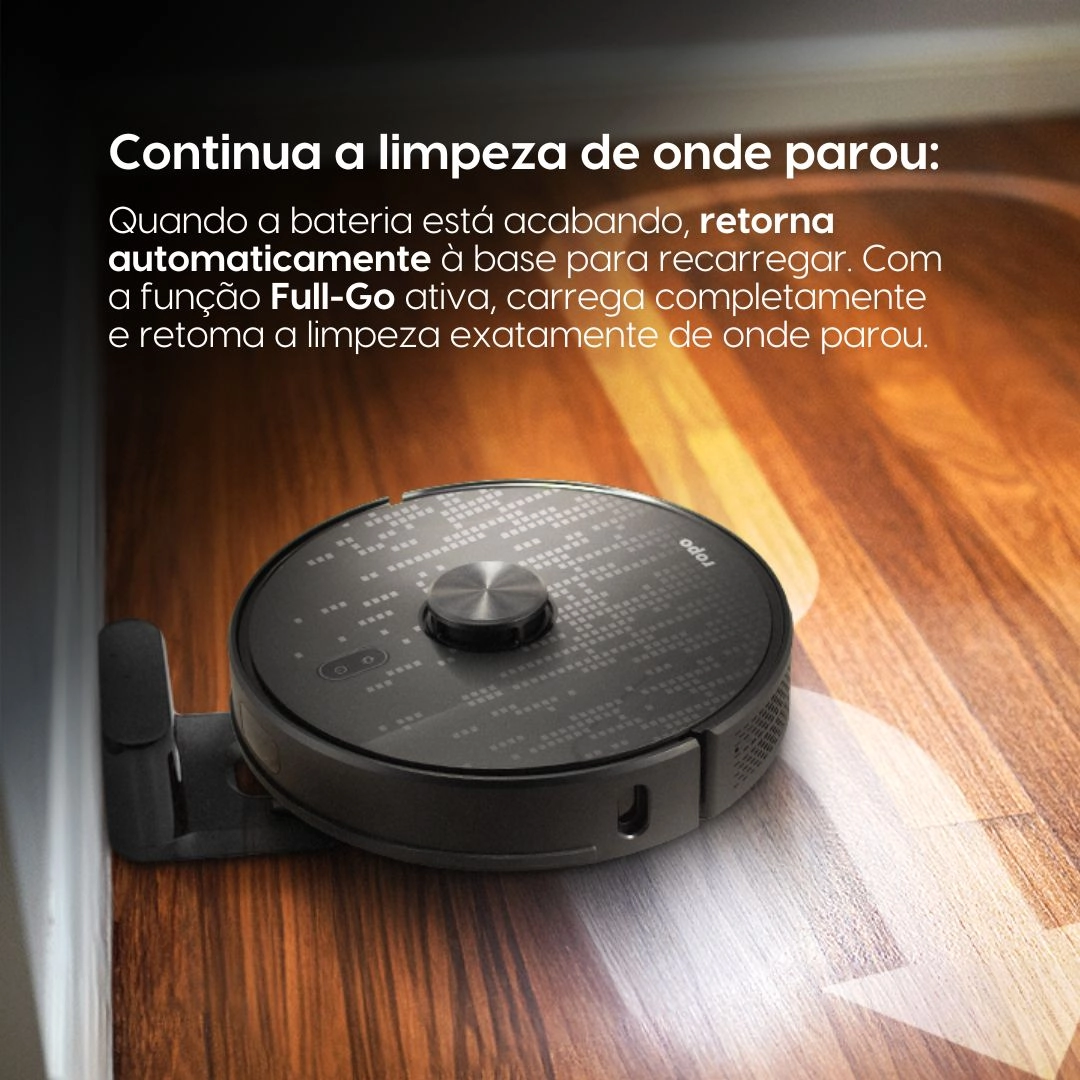 Robô aspirador ropo Smart Laser conectado a base para recarregar Robô aspirador ropo Smart Laser conectado a base para recarregar