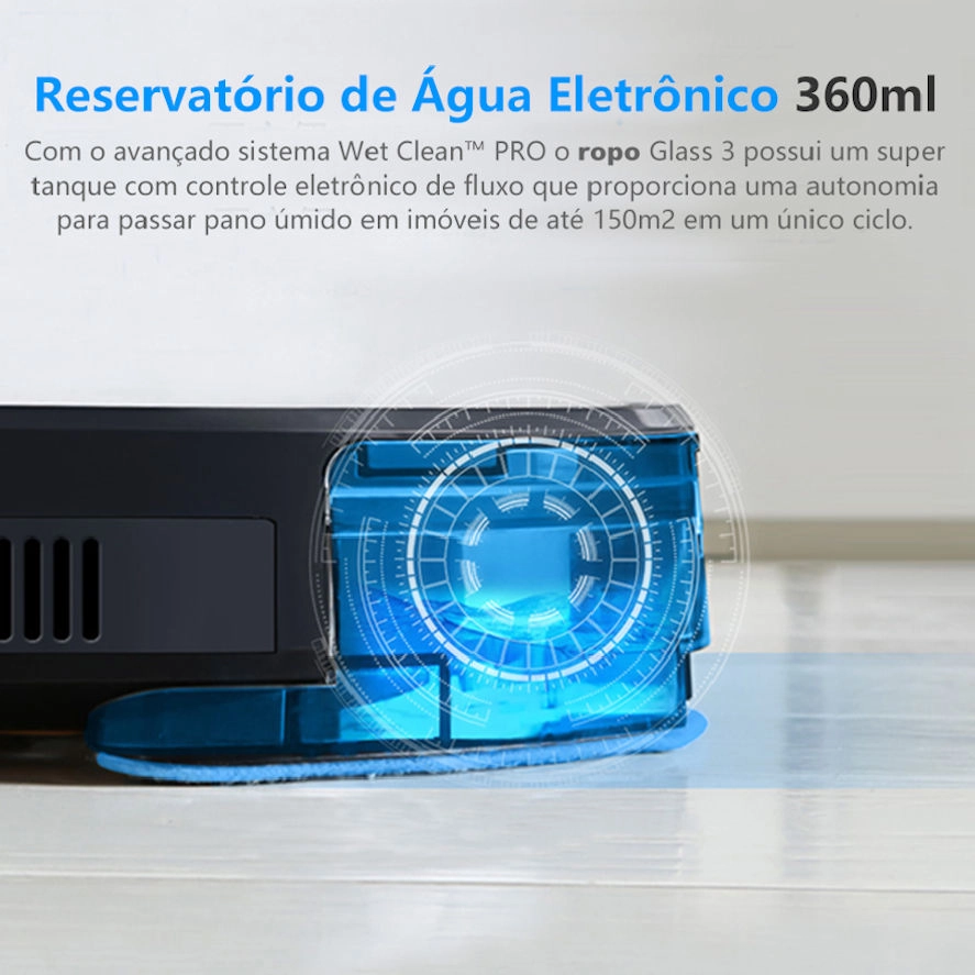 Robô Aspirador Glass 3 Preto Bivolt Esteriliza Varre Aspira Passa Pano Mapeamento Inteligente